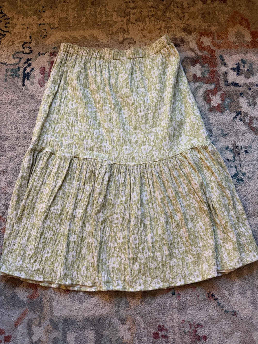 Rails Light Green Floral Tiered Midi Skirt with Elastic Waist